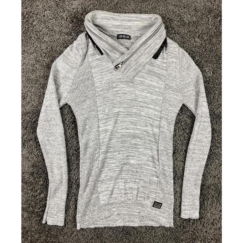 Leif Nelson Sweater Zip Cowl Neck Women's XL Gray Knit Pullover